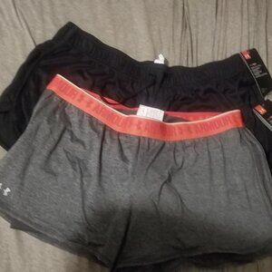 2 PAIR Women's LARGE Under Armor Shorts NWT BLACK GREY